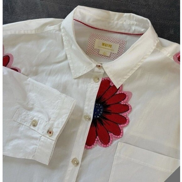 Anthropologie x Maeve Alameda Beaded Embroidered Floral Button Down Size M/L - Picture 4 of 6